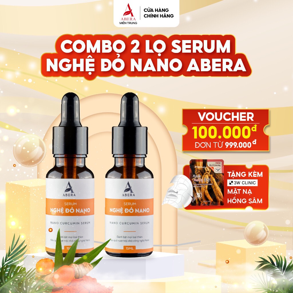 Combo 02 Serum Nghệ Đỏ Nano ABERA Cho Làn Da Trắng Mịn, Giảm thâm, Serum mờ thâm nhanh chóng, hiệu quả