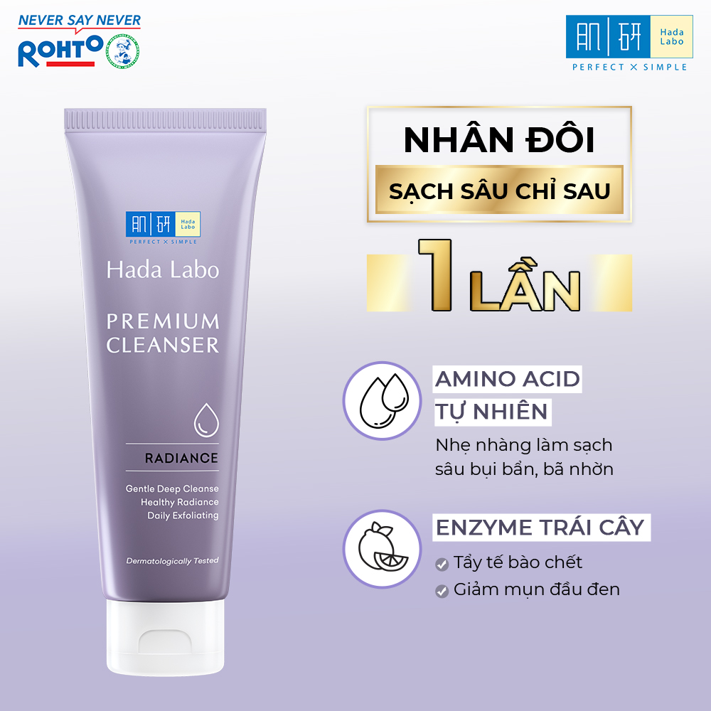 Hộp quà sữa rửa mặt dưỡng trắng cao cấp Hada Labo Premium Cleanser Radiance 100g + Tặng Lotion dưỡng ẩm Hada Labo 40ml