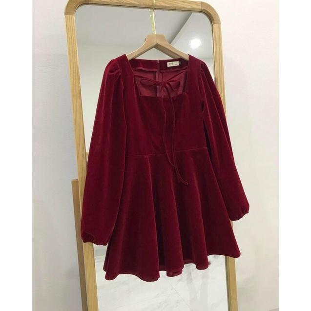 Váy bbd nhung buộc nơ ngực