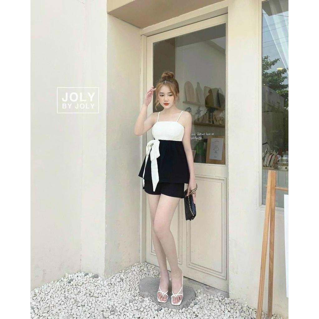 Set bộ áo 2 dây cột nơ kèm quần 2 màu y hình phù hợp với xu hướng, hot trend