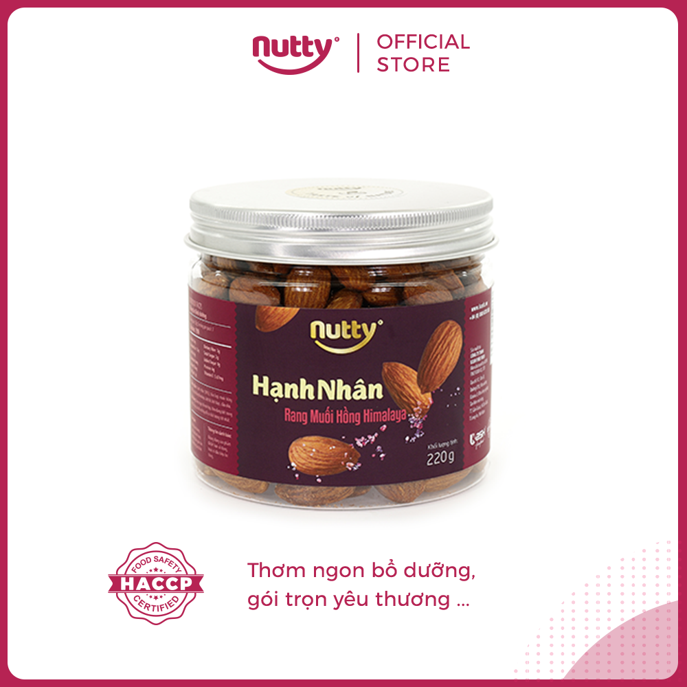 Hạnh nhân rang muối hồng Himalaya NUTTY, thơm giòn, giàu protein và vitamin E - Hộp 220g/400g