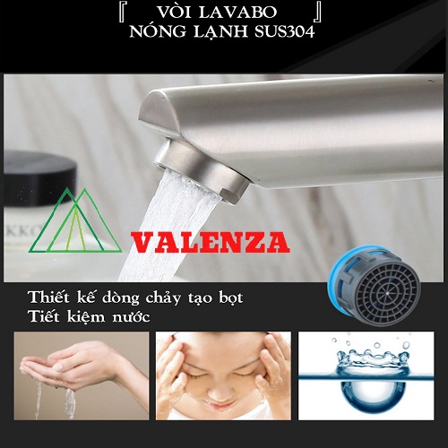 Vòi lavabo nóng lạnh inox sus304 Valenza LVT01 thân tròn kèm dây cấp nước-hàng chính hãng