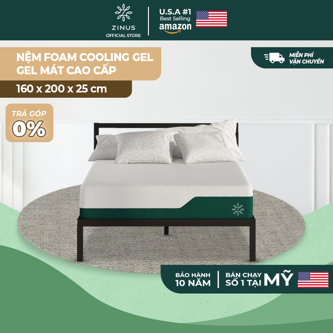 Nệm foam cuộn hút chân không Gel mát cao cấp Zinus - 10in Cooling Gel Memory Foam Mattress