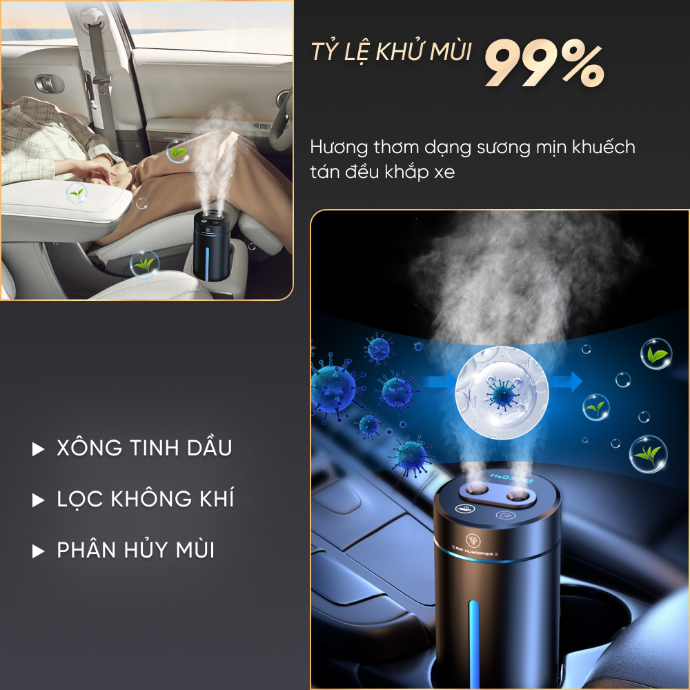 Máy khuếch tán tinh dầu mini sạc pin đa năng dùng trong nhà, cho ô tô - Máy phun tinh dầu thông minh Air Humidifier