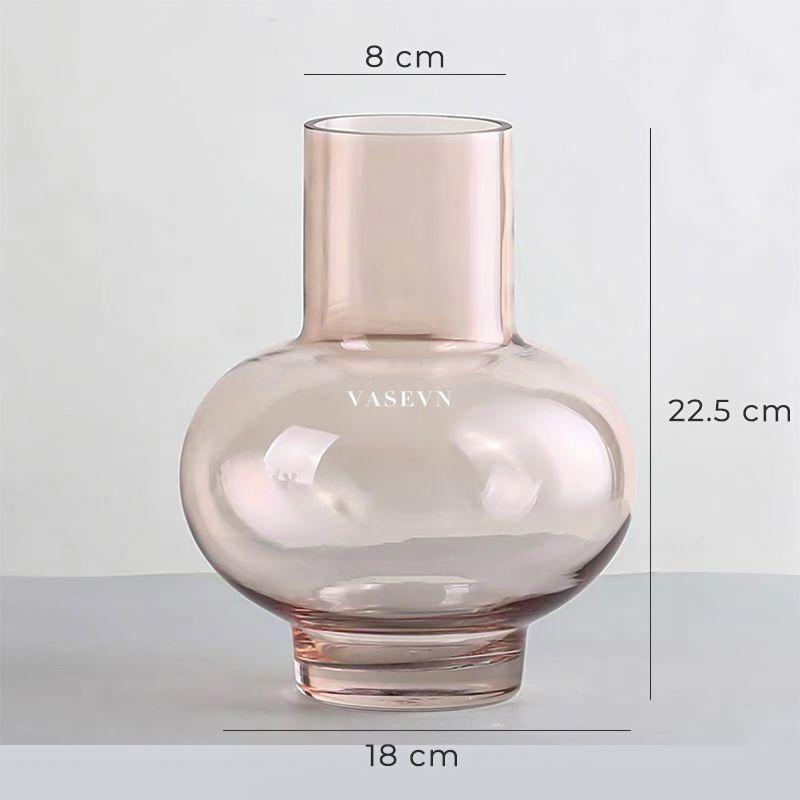 Bình Hoa Thủy Tinh Trang Trí - Màu Hồng Pastel - Dáng Thấp Bụng Tròn - Bình Cắm Hoa