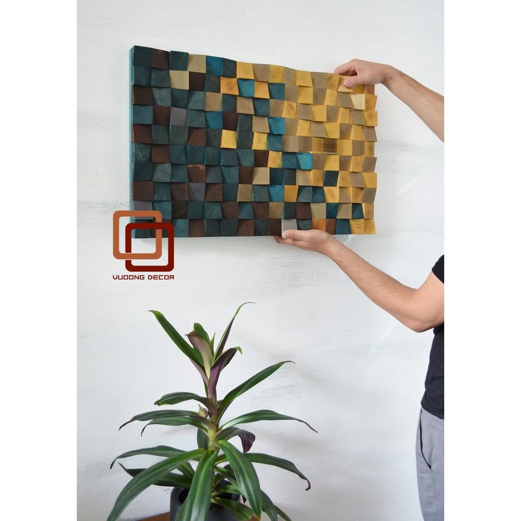 Tranh gỗ trang trí 3D tone XANH VÀNG ẤM ÁP (Wood mosaic) - (KÍCH THƯỚC 30x40 và 40X60cm)