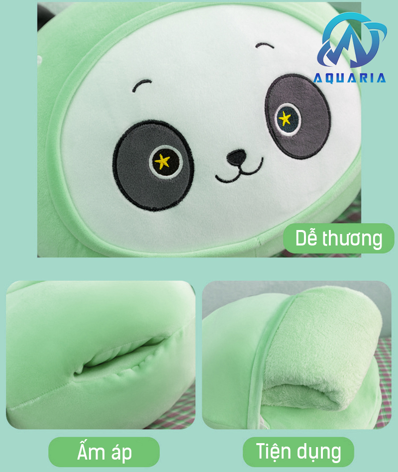Combo Mền Gối Văn Phòng Đa Năng Tiện Dụng Kèm Chăn 3in1 Gối Đầu Hoặc Ôm Hình Gấu Trúc Mu Xanh Đáng Yêu 35cm