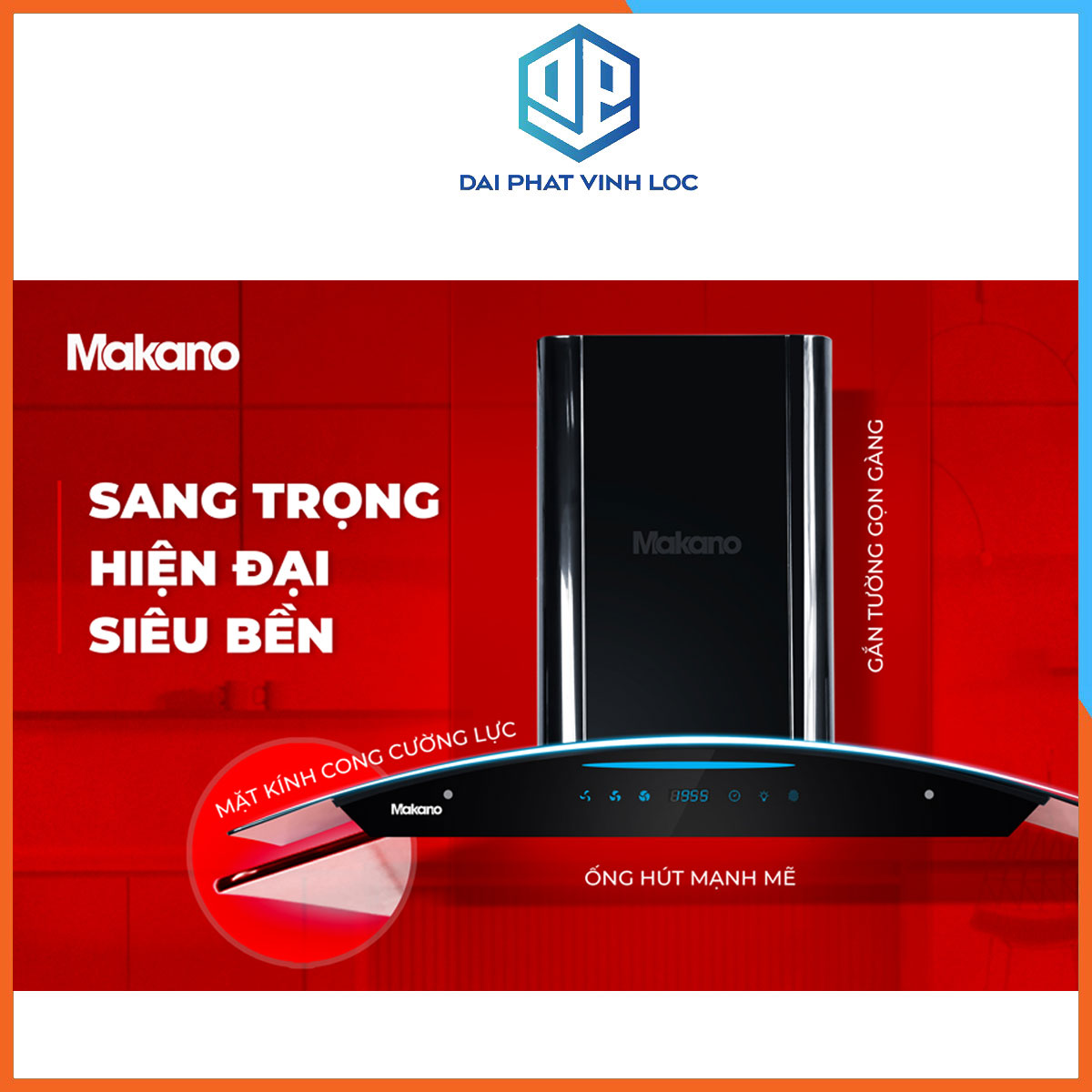 Máy hút khói khử mùi nhà bếp Makano MKH-000001- Hút Mạnh, Êm - Tách khói, lọc dầu - Bảo Hành 12 Tháng