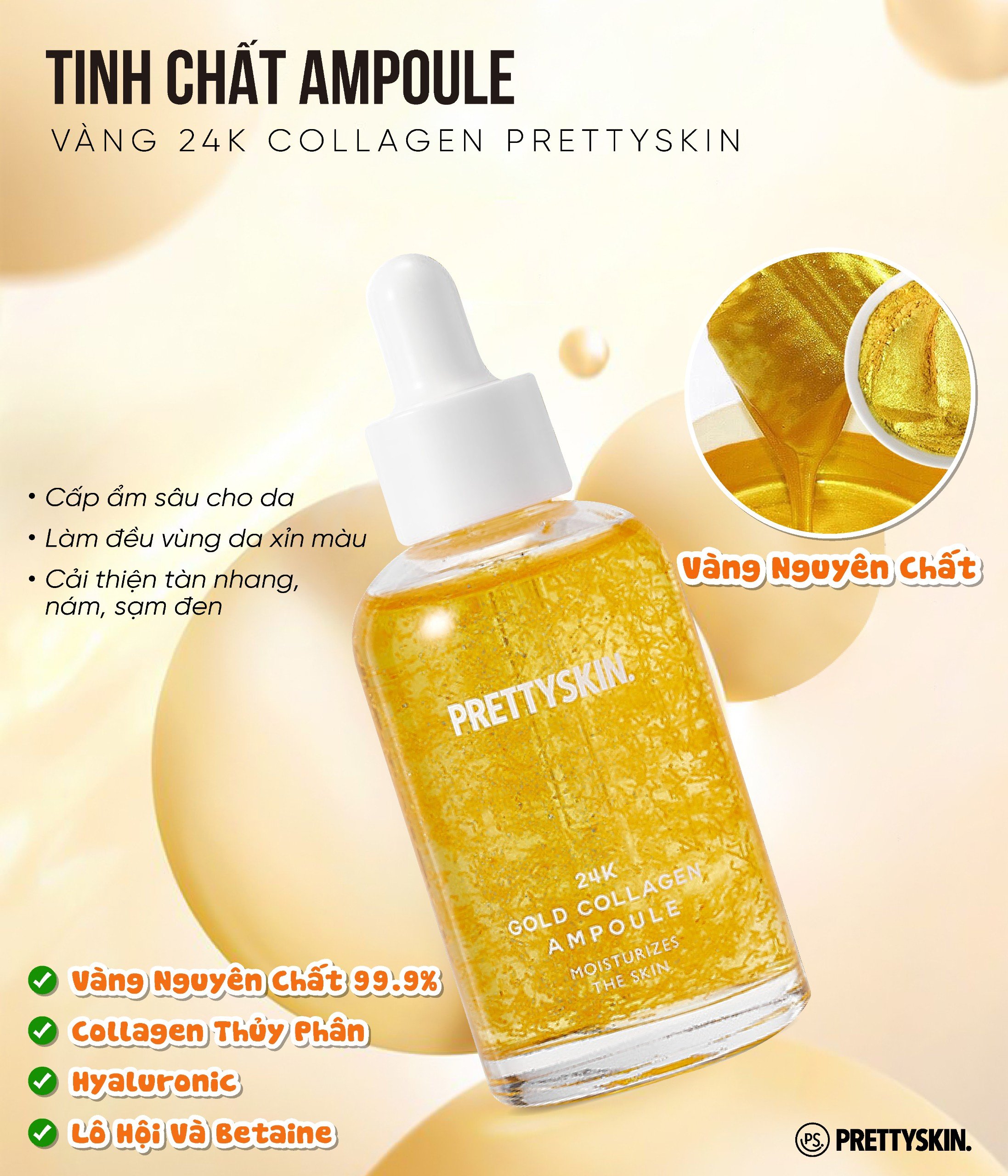 Combo Kem xóa nếp nhăn Total Solution 24K Gold Phyto Prettyskin 30ml và Tinh Chất Ampoule Vàng 24k Collagen Prettyskin 50ml( 2 sản phẩm)