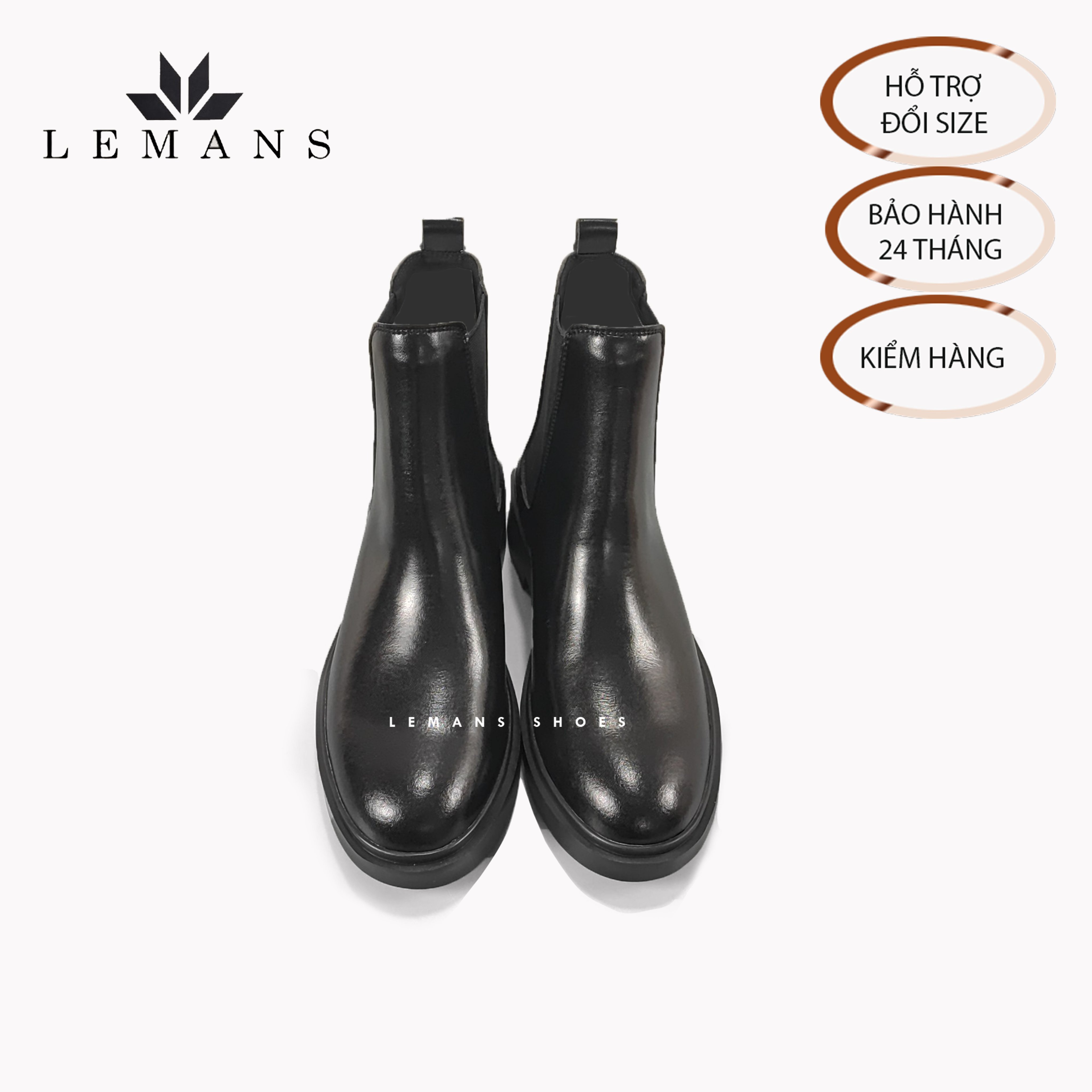 Giày da bò Chelsea Boots Black LEMANS CB66, đế lemans cao 4cm, boot nam chelsea boot nam, bảo hành 24 tháng