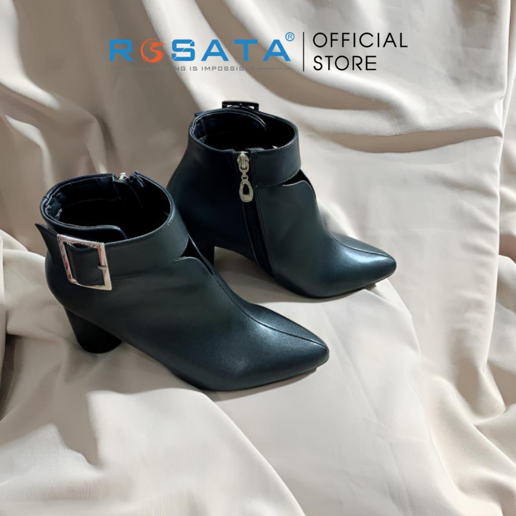 Giày bốt nữ ROSATA RO225 cổ cao mũi nhọn êm chân khóa kéo gót cao 7cm màu đen xuất xứ Việt Nam - Đen