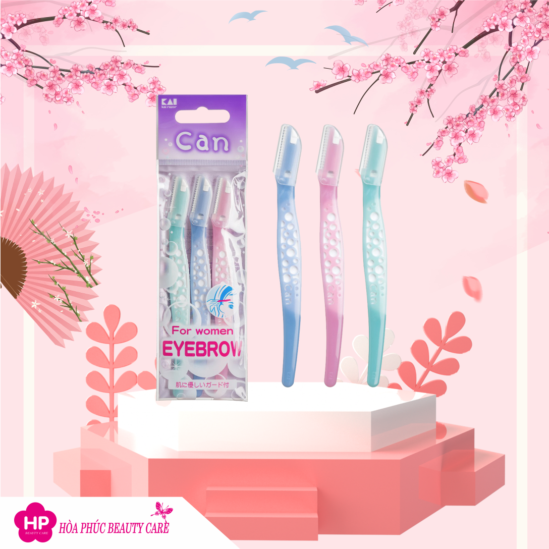 Dao Cạo Lông Mày Lưỡi Thép Có Màng Bảo Vệ Kai Razor Can Eyebrow 17827 CBM-3P Dành Cho Nữ (Set 3 Cây)