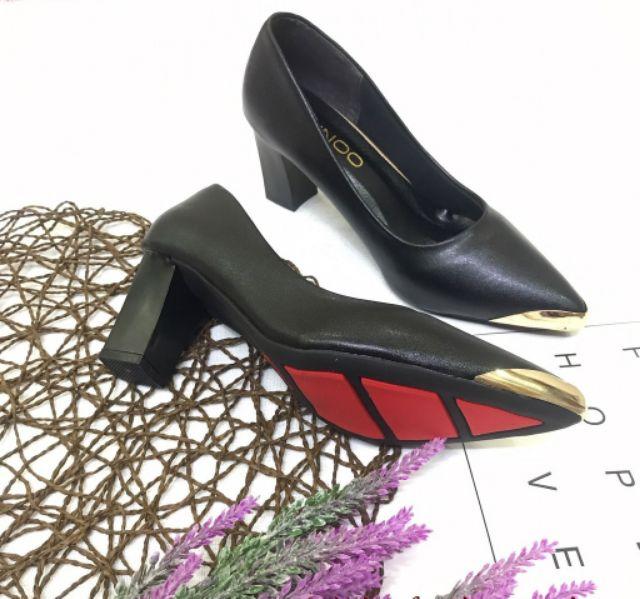 Giày cao gót đế vuông cao cấp 5-7cm, đen & Nude, giày cao gót giá rẻ, giày nữ đẹp, giày công sở