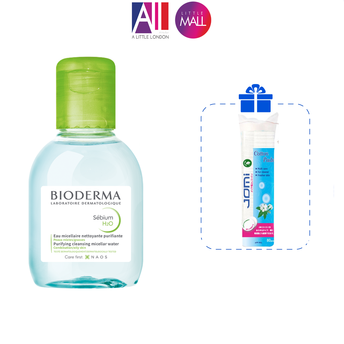 Nước tẩy trang và làm sạch dành cho da hỗn hợp,da dầu đến da mụn Bioderma sebium h20 TẶNG bông tẩy trang Jomi (Nhập khẩu)