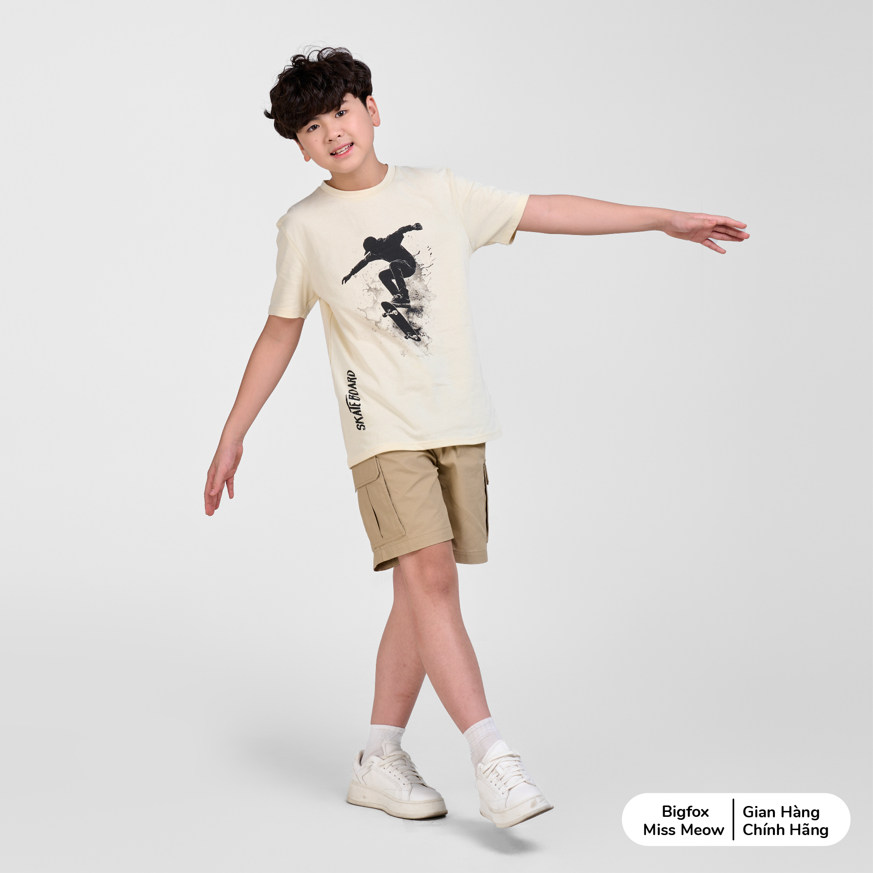 Quần shorts bé trai Bigfox Miss Meow size đại, vải kaki mềm, mùa hè cỡ 7,11,12,15 tuổi 30kg 45kg