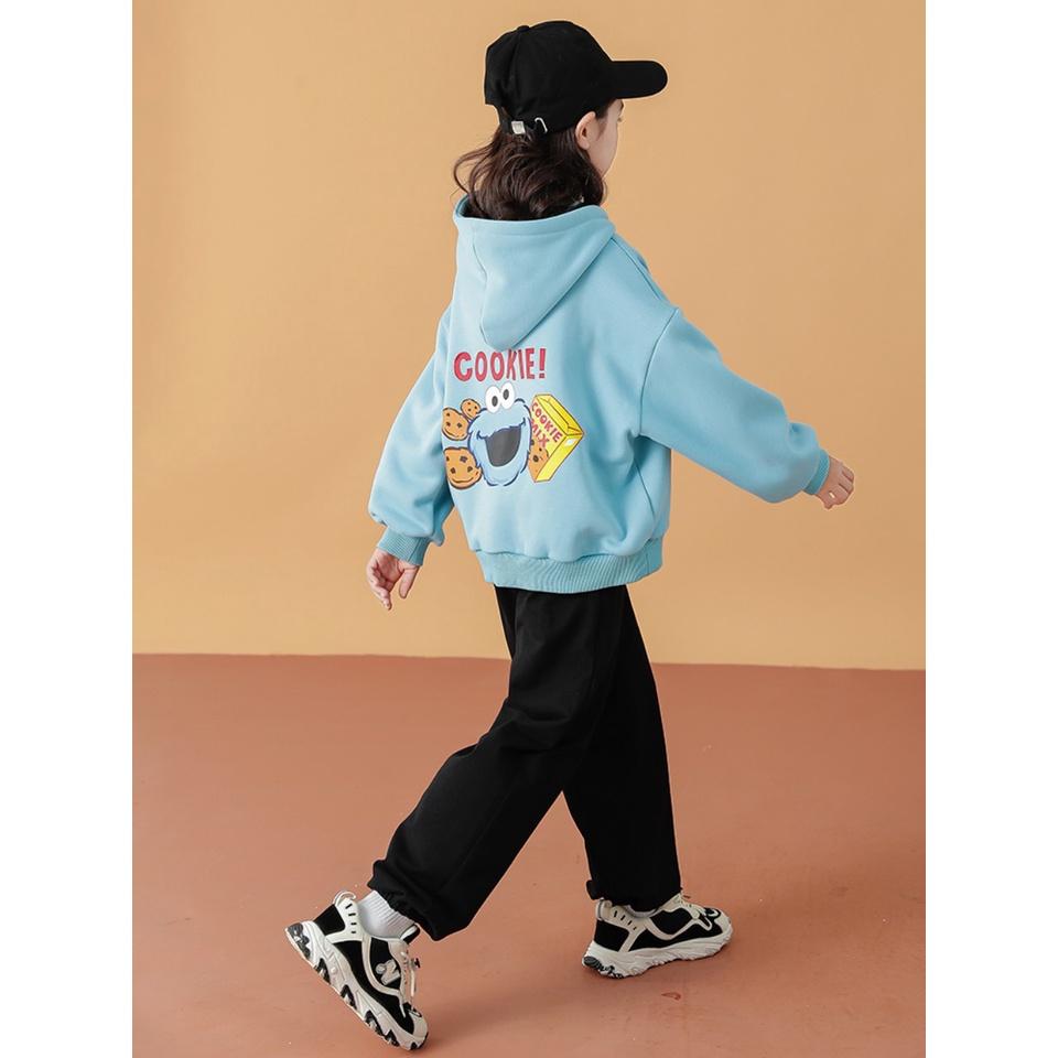 Áo hoodies cho bé từ 9 đên 33kg cokie in lưng dáng rộng chất nỉ bông siêu cute