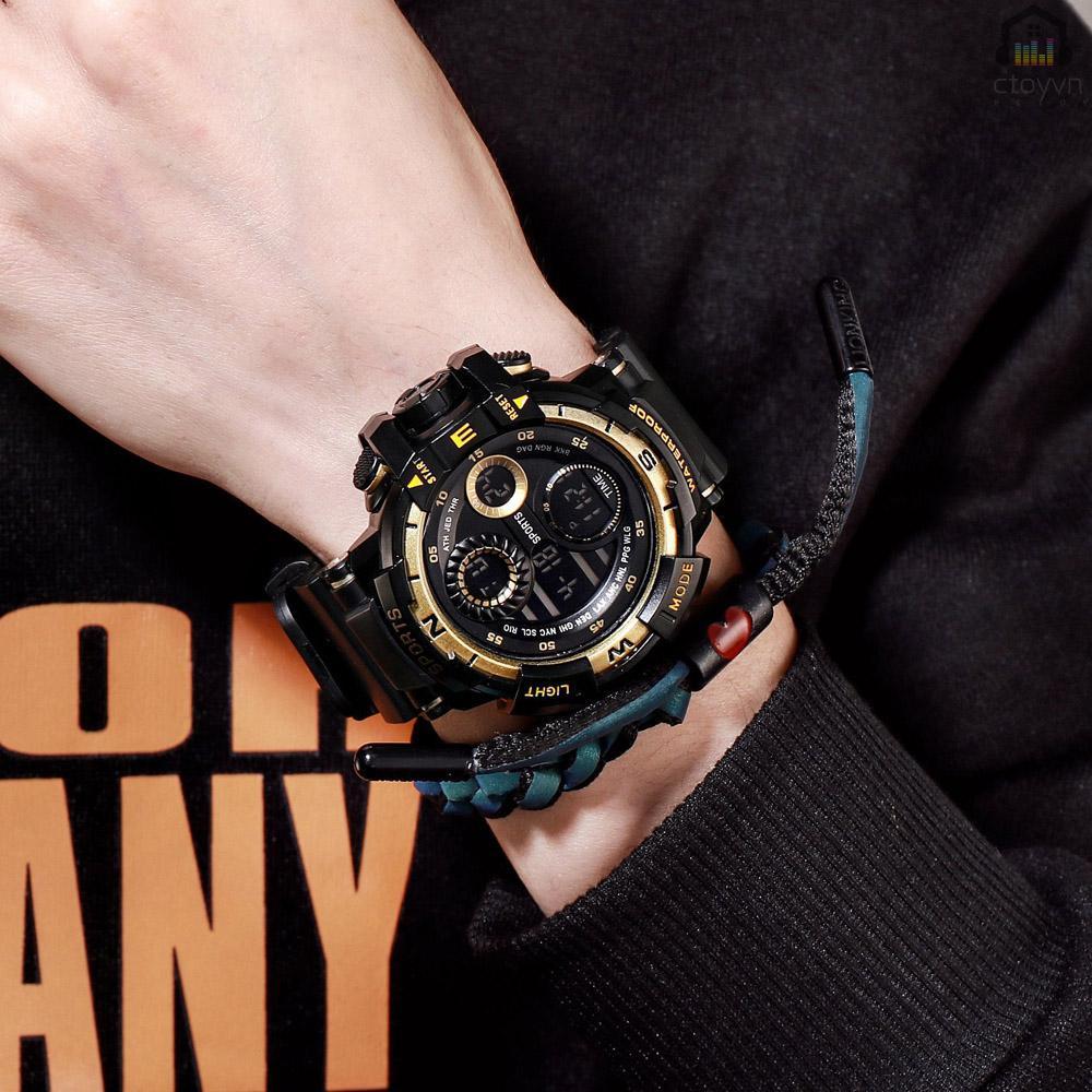 Đồng hồ đeo tay điện tử chống thấm nước màn hình lớn có báo thức và chuông báo cho nam