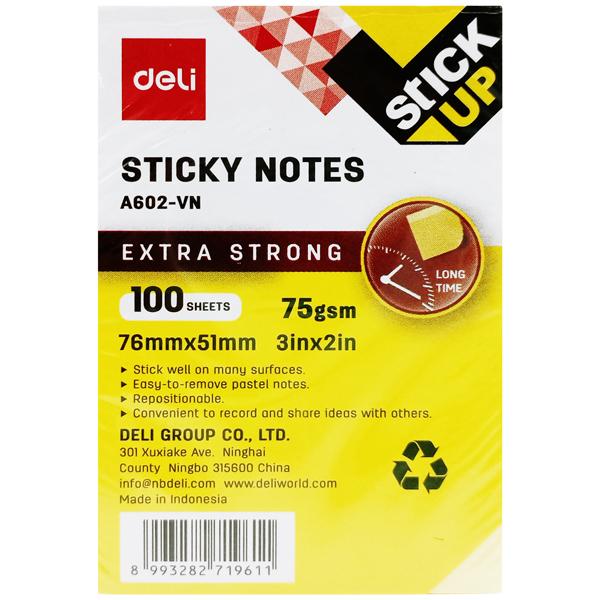 Giấy Note 76 x 51 mm 75gsm - Deli EA602 - Màu Vàng (100 Tờ)