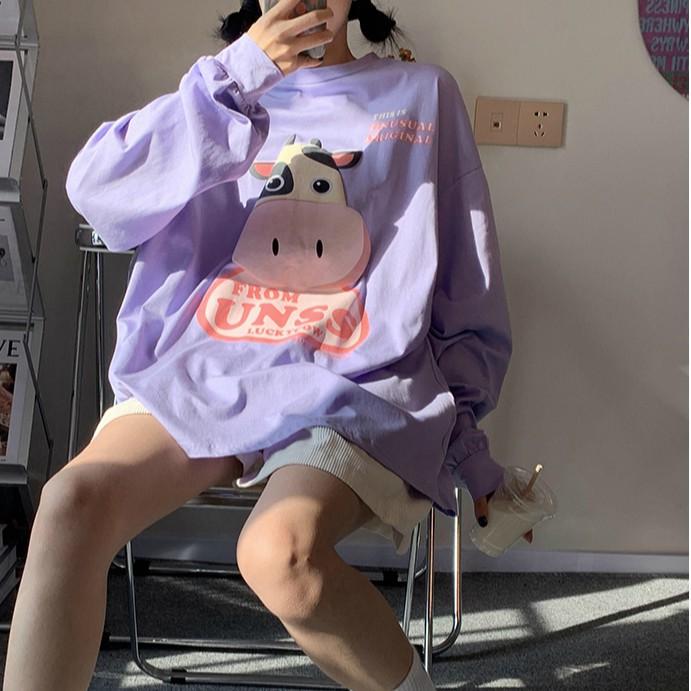 Áo thun dài tay BÒ SỮA UNSS phông Unisex nam nữ tee oversize form rộng pull Ulzzang Streetwear thu đông vải mềm