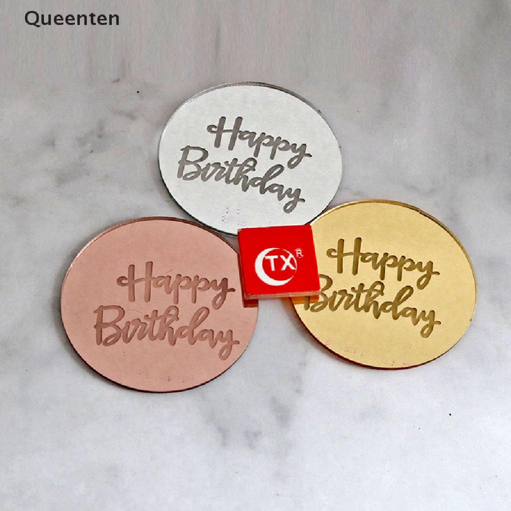 Queenten Happy Birthday Cupcake Topper Acrylic Rose Gold Circle Cake Topper New QT