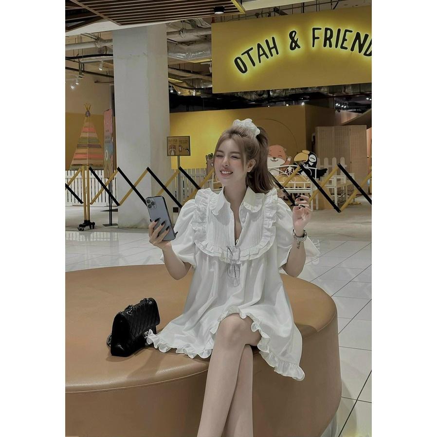 ĐẦM BABYDOLL CỔ SƠ MI CÓ BÈO NHÚNG TAY NGẮN BOCHUN DÁNG NGẮN PHỒNG CHO CÁC BÁNH BÈO NHÀ MEOWSHOP