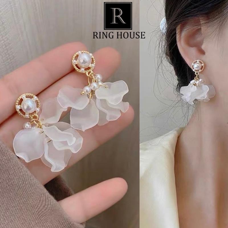Bông tai khuyên tai nữ cô dâu hoa trắng đẹp sang Ring House