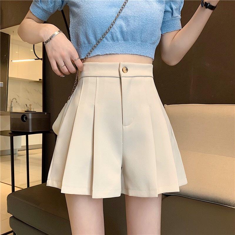 Quần sooc nữ ống rộng xếp ly dáng váy, cạp khuy đứng xếp ống xòe Xinh Xắn