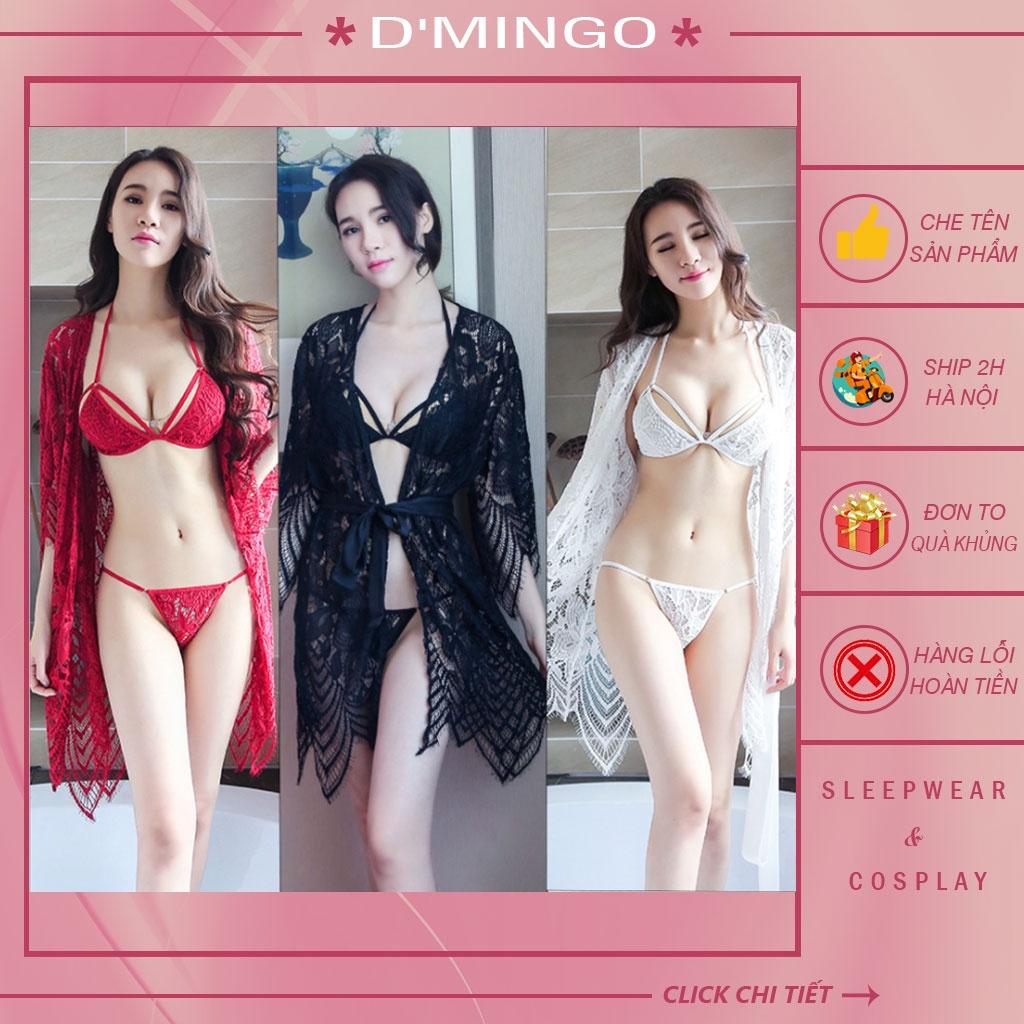 Váy ngủ sexy - Đầm ngủ sexy ren mềm mỏng có kèm áo choàng thắt dây D'MINGO - VN14