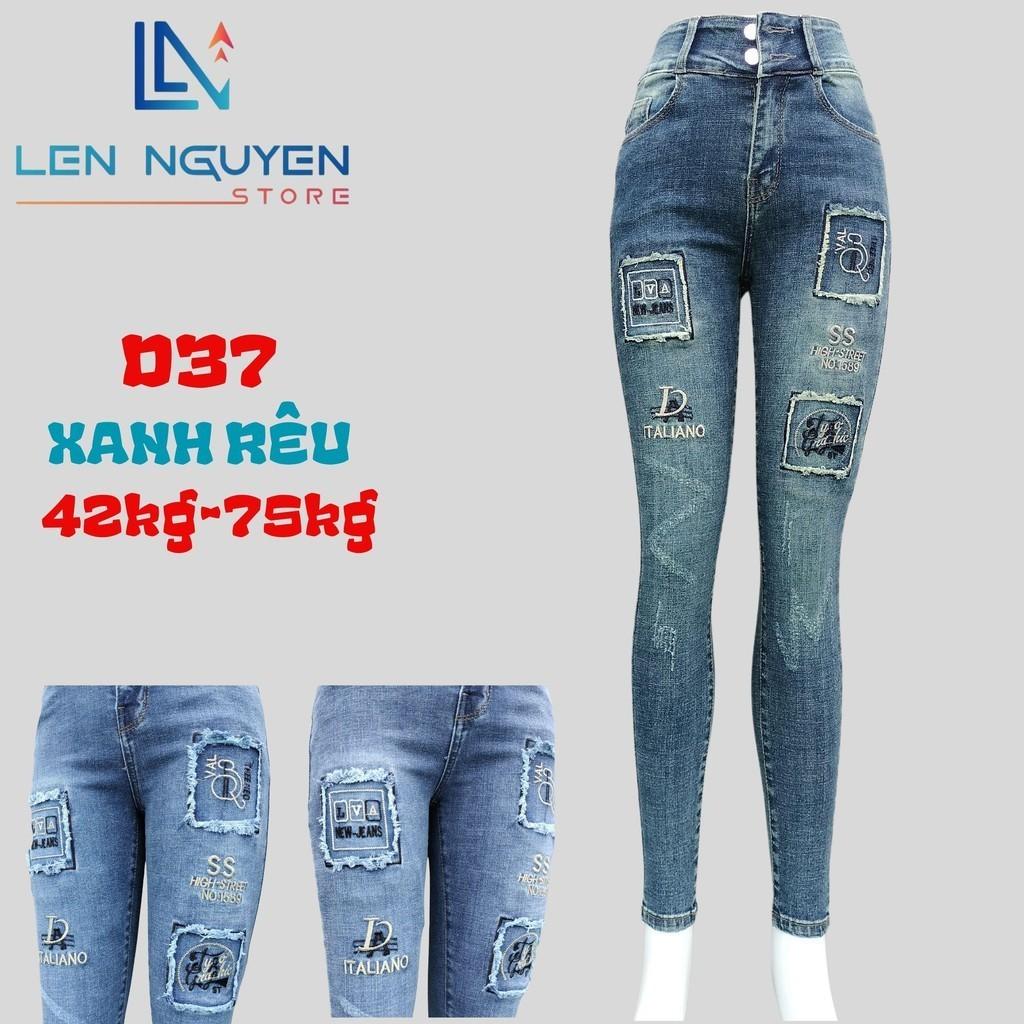 D37_Quần jean nữ, dài, lưng cao, quần bò nữ dáng ôm, quần rin nữ có big size, cho 42kg đến 75kg,LEN NGUYEN STORE  - Xanh Nhạt