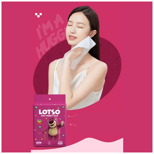 Khăn giấy lau đa năng gấu dâu LOTSO bịch lớn 200 tờ, khăn lau mặt dùng 1 lần, chất cotton mềm mịn GD761-RutLotso