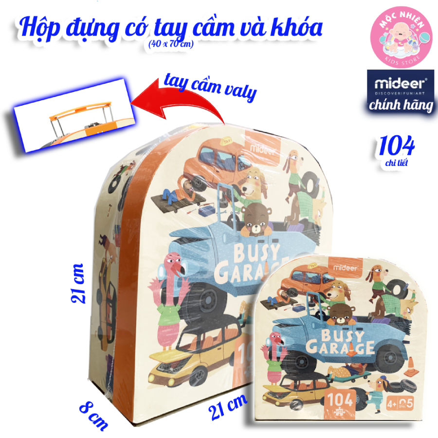 Bộ xếp hình valy Mideer 104 mảnh ghép dành cho bé từ 4 tuổi (Puzzle) - Chủ đề Garage xe ô tô