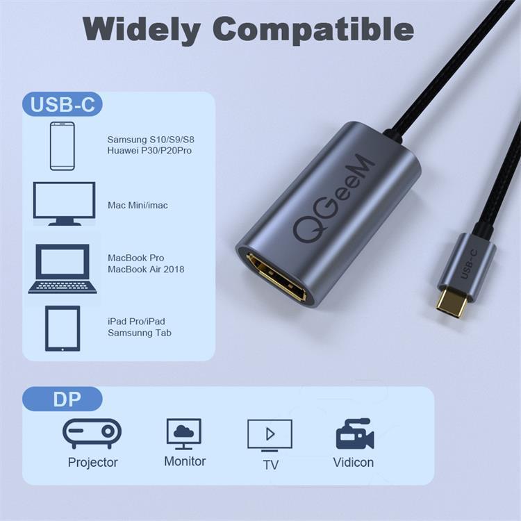 Cáp chuyển đổi Type c sang DisplayPort QGeeM 4K@60Hz Ulltral HD dây dù cao cấp- Hàng nhập khẩu