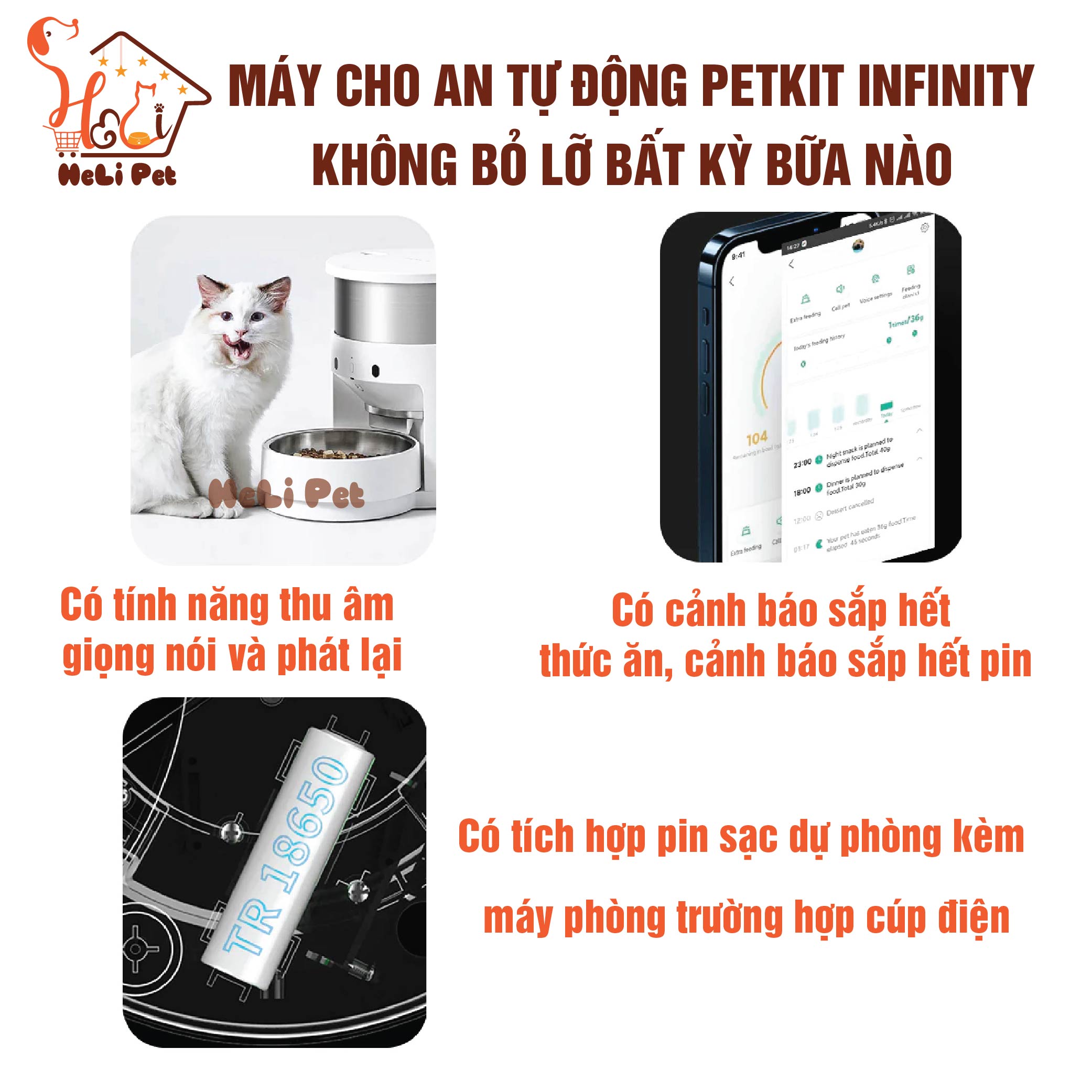 Máy Cho Mèo Ăn Tự Động, Máy Cho Chó Ăn Petkit Infinity - Element 3 Có Tính Năng Thu Âm Giọng Nói- HeLiPet