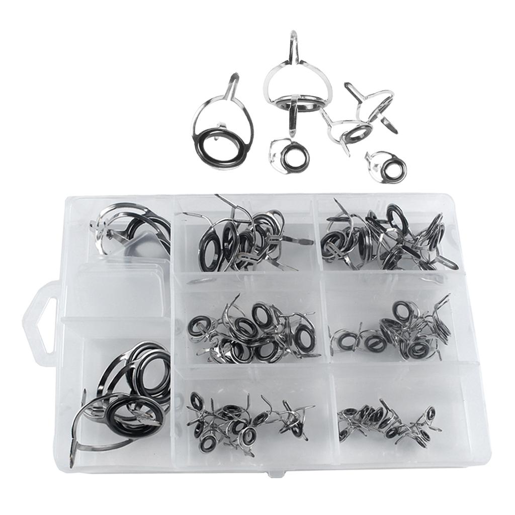 60Pcs Sturdy Fishing Rod Guides Pole Tip Repair Kit Rod DIY Eye Rings-Silver