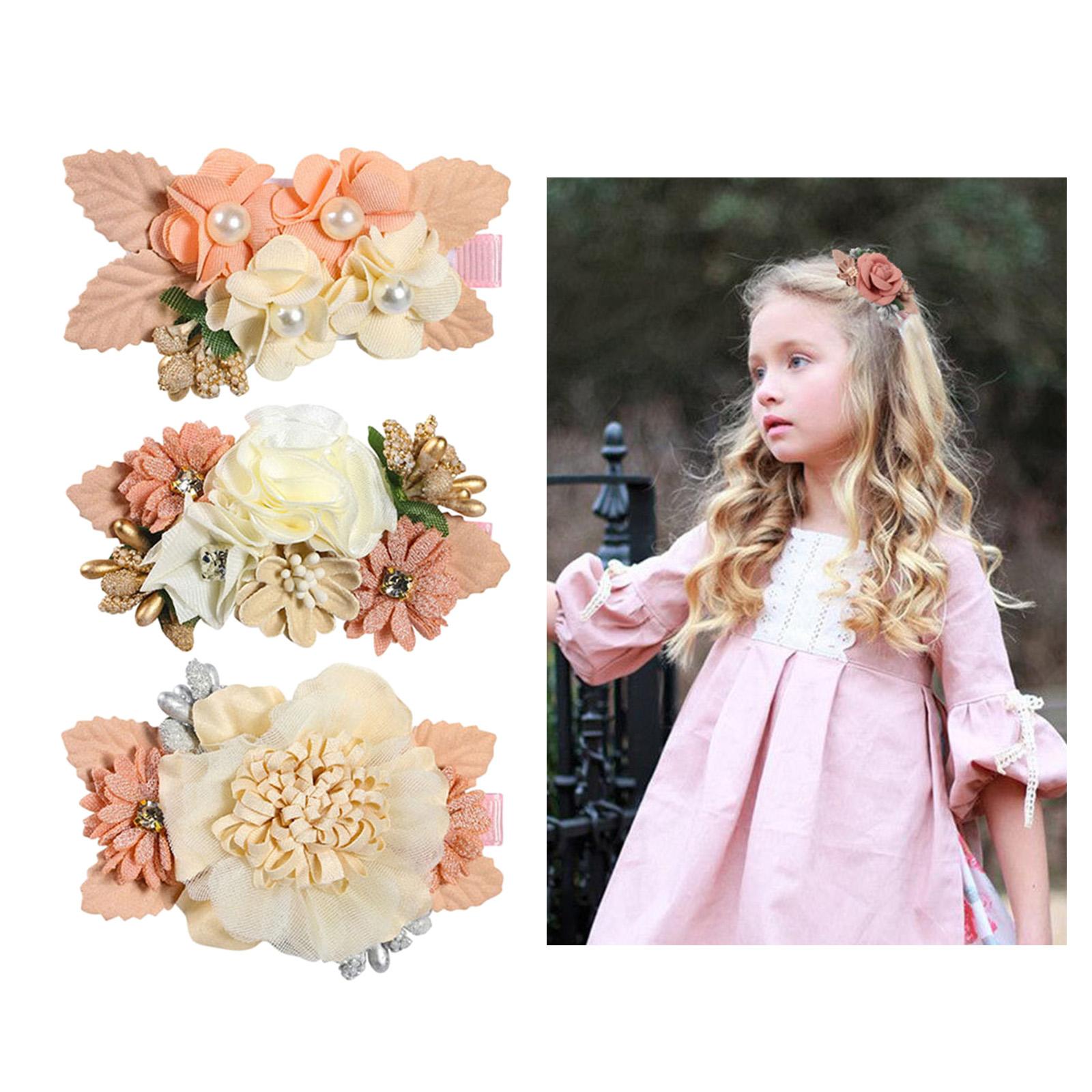 3x Baby Girl Bows Flowers Infant Hairpins Headwear Hair Clips