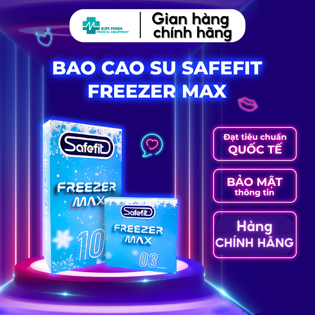 Bao cao su Safefit Freezer Max siêu mỏng bạc hà mát lạnh size nhỏ 49mm hộp 3 chiếc, 10 chiếc