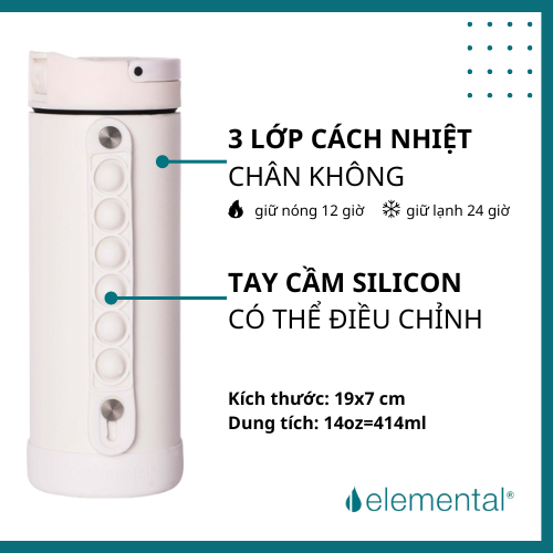 Bình giữ nhiệt elemental Pop màu trắng 414ml, inox 304, giữ nhiệt tốt, FDA Hoa Kì, bình đa năng có kèm ống hút cho bé đi học Chờ duyệt
