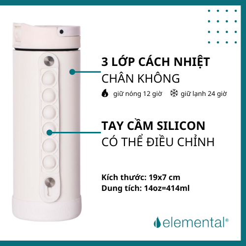 [Hàng chính hãng_Thương hiệu Mỹ] Bình giữ nhiệt elemental Pop màu trắng 414ml, inox 304, giữ nhiệt tốt, FDA Hoa Kì, bình đa năng có kèm ống hút cho bé đi học Chờ duyệt