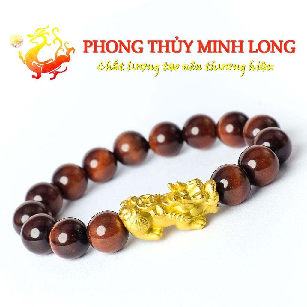 Vòng tay đá Mắt Hổ Đỏ Nâu chất lượng 5A mix tỳ hưu Vàng hợp mệnh Hỏa và Thổ