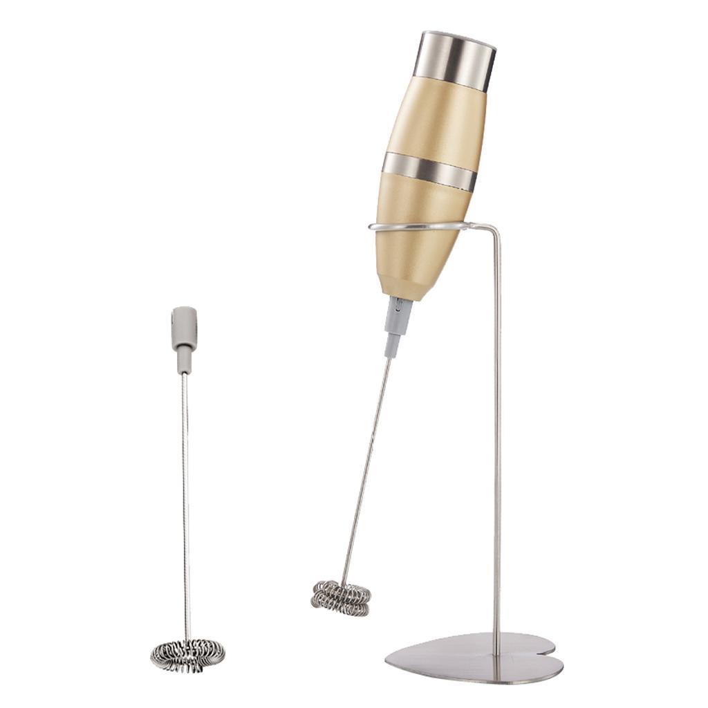 Electric Milk Frother Handheld Latte With Stainless Steel Stand 2pcs Head