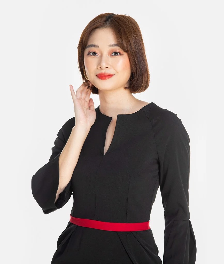 HNOSS Đầm cổ xẻ phối eo 80% Polyester 20% Coton CMS12101055