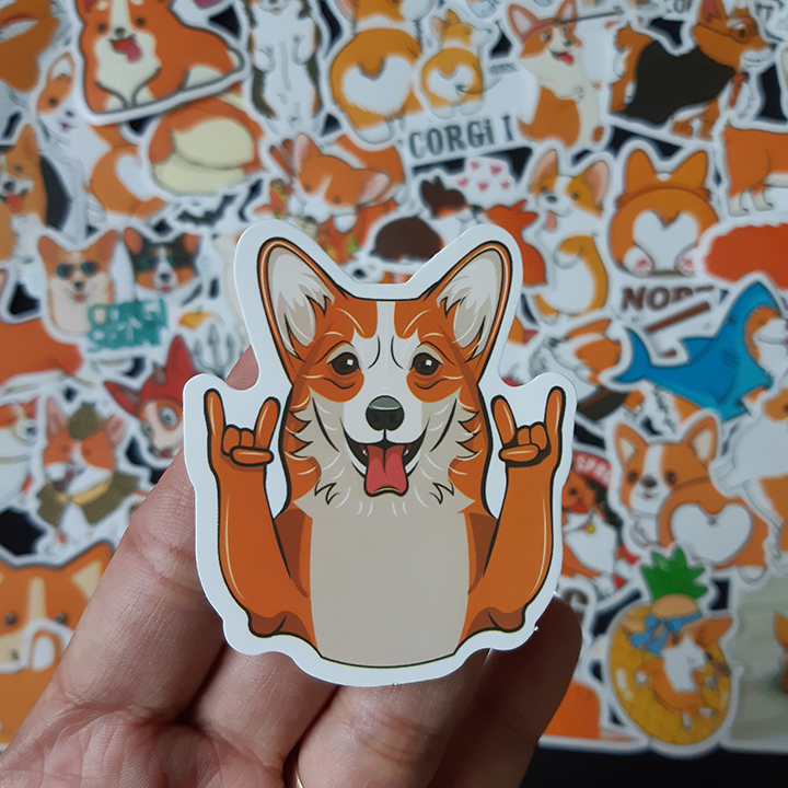 Bộ Sticker dán cao cấp chủ đề CHÚ CHÓ CORGI - Dùng dán Xe, dán mũ bảo hiểm, dán Laptop