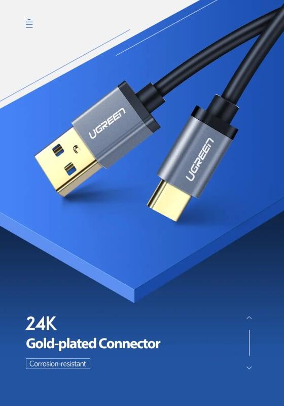 Ugreen UG30531US187TK 0.25M màu Đen Cáp dữ liệu USB Type-C sang USB 3.0 truyền dữ liệu từ máy tính ra điện thoại - HÀNG CHÍNH HÃNG