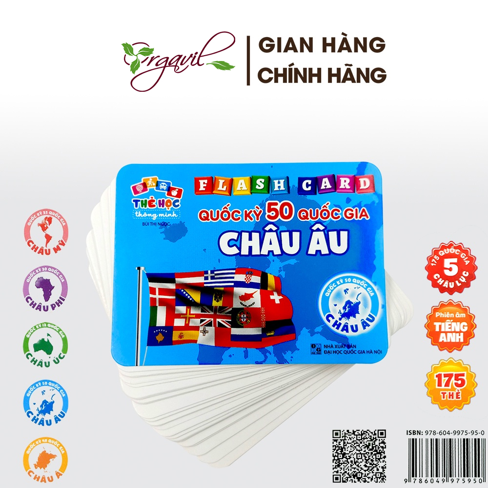 Flashcard Cờ Các Nước, Quốc Kỳ 175 Quốc Gia Trên Thế Giới - Flashcard Song Ngữ Tiếng Anh, Tiếng Việt Cho Bé - Orgavil