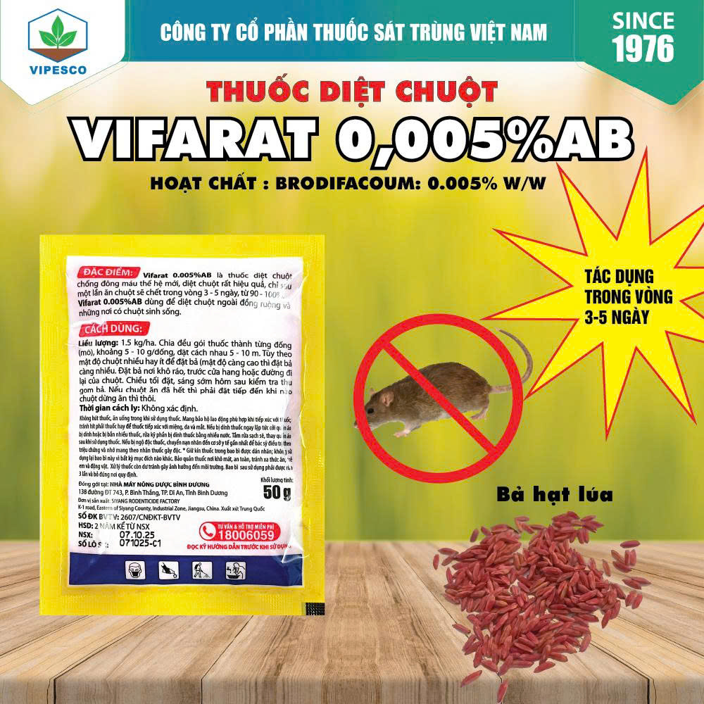 THUỐC DIỆT CHUỘT - VIFARAT 0.005% AB (50gr)