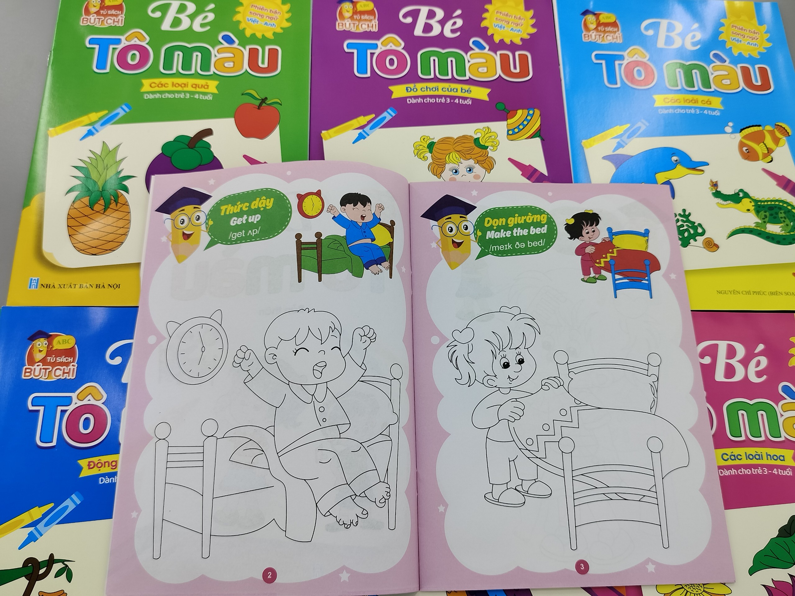 Sách - Combo 8 cuốn Bé tô màu nhiều chủ đề song ngữ Việt Anh cho trẻ từ 3-4 tuổi