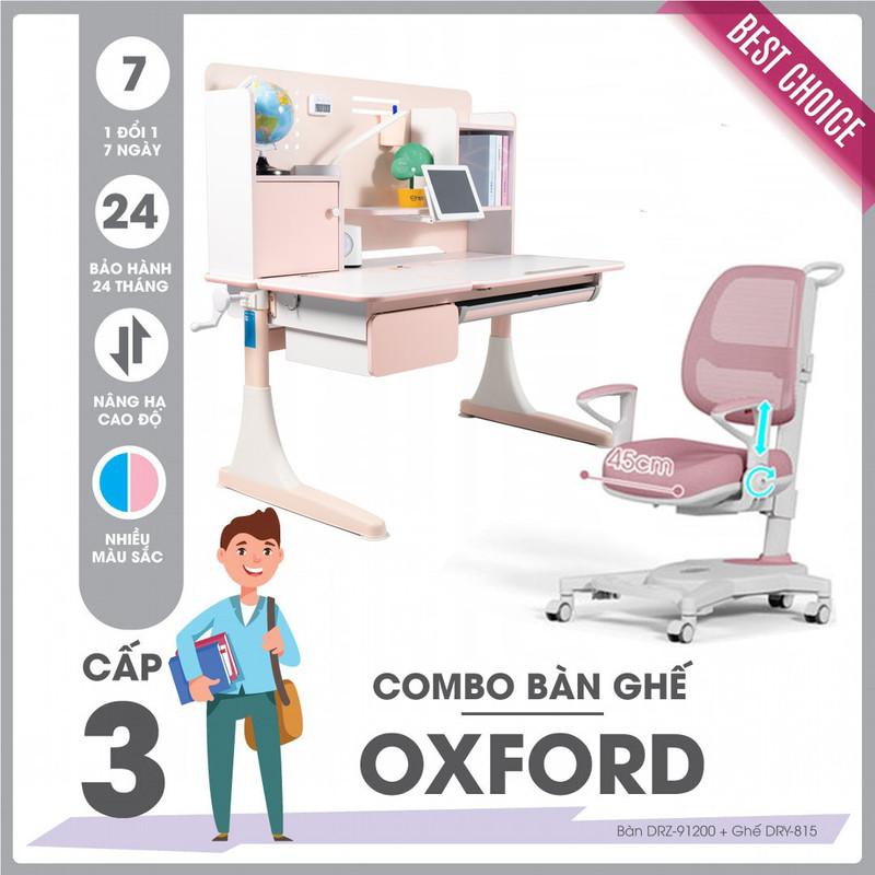 Bộ bàn ghế học sinh cấp 3 SMLIFE OXFORD - Hồng | Bàn: 120cm x 67cm x 51-79cm (mặt bàn nâng hạ) | Ghế: D45 x R65cm x C75.9-92cm