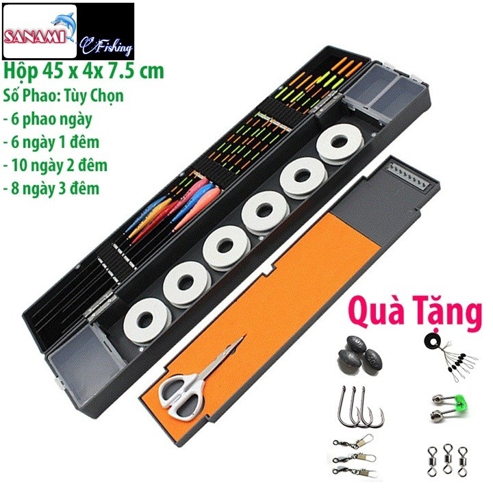 Hộp Đựng Phao Câu Đài Màu Xám Tuỳ Chọn Số Phao Câu Ngày Đêm Đầy Đủ Phao Nano Chống Sóng Cao Cấp [ COMBO HỦY DIỆT ] - Sanami Fishing