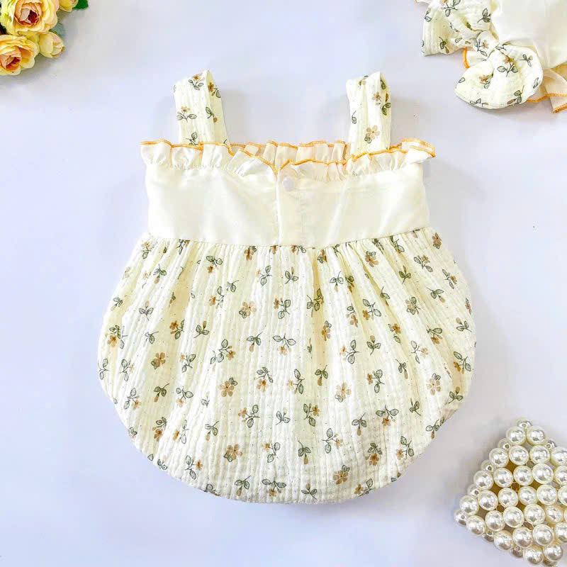 SET BODY 2 DÂY HỌA TIẾT HOA MÀU KEM KÈM NÓN CHO BÉ GÁI SƠ SINH ĐẾN 2 TUỔI