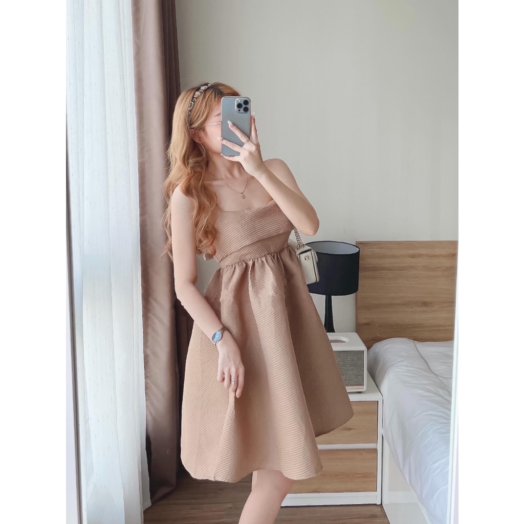 Váy babydoll hai dây xốp buộc nơ lưng nhiều màu đi biển - Đầm babydoll dáng ngắn freesize cột nơ chun lưng xinh xắn